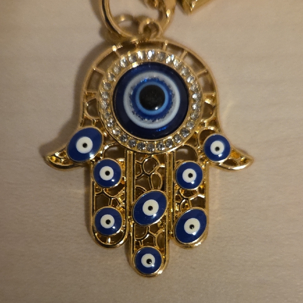 Gold Hamsa Hand Keychain with Evil Eye Protection Charms - Picture 3 of 3